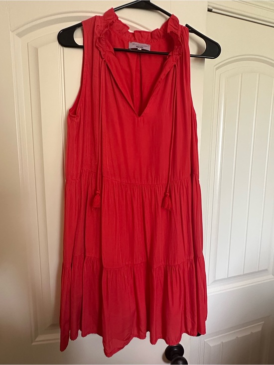 French Violet Boutique Dresses & Skirts - Ruffled V-Neck Tiered Mini Dress in Red